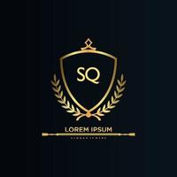 SQ Letter Initial with Royal Template.elegant with crown logo vector, Creative Lettering Logo Vector Illustration.