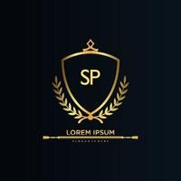 SP Letter Initial with Royal Template.elegant with crown logo vector, Creative Lettering Logo Vector Illustration.