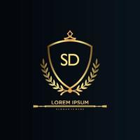 SD Letter Initial with Royal Template.elegant with crown logo vector, Creative Lettering Logo Vector Illustration.