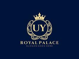 Letter UY Antique royal luxury victorian logo with ornamental frame. vector