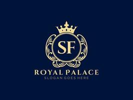 Letter SF Antique royal luxury victorian logo with ornamental frame. vector