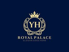 Letter YH Antique royal luxury victorian logo with ornamental frame. vector