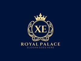 Letter XE Antique royal luxury victorian logo with ornamental frame. vector