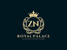 Letter ZN Antique royal luxury victorian logo with ornamental frame. vector