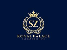 Letter SZ Antique royal luxury victorian logo with ornamental frame. vector