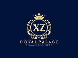 Letter XZ Antique royal luxury victorian logo with ornamental frame. vector