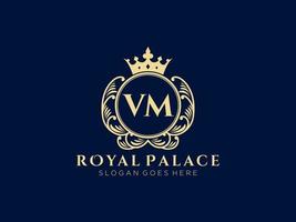 Letter VM Antique royal luxury victorian logo with ornamental frame. vector