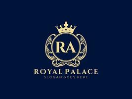 Letter RA Antique royal luxury victorian logo with ornamental frame. vector