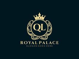 Letter QL Antique royal luxury victorian logo with ornamental frame. vector