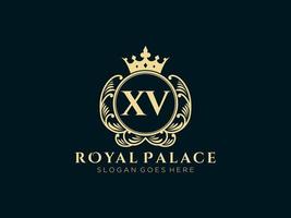 Letter XV Antique royal luxury victorian logo with ornamental frame. vector