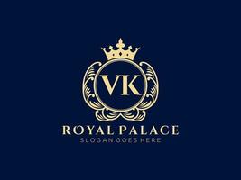 Letter VK Antique royal luxury victorian logo with ornamental frame. vector