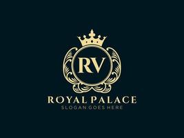 Letter RV Antique royal luxury victorian logo with ornamental frame. vector