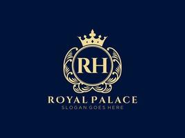 Letter RH Antique royal luxury victorian logo with ornamental frame. vector