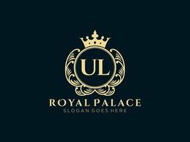 Letter UL Antique royal luxury victorian logo with ornamental frame. vector