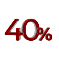 40 percent 3D number with red color png