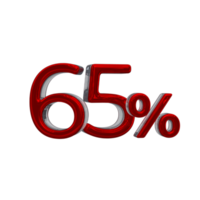 65 pour cent nombre 3d avec la couleur rouge png