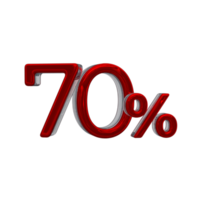 70 percent 3D number with red color png
