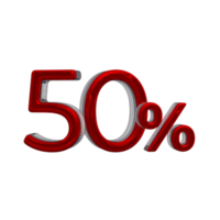 50 percent 3D number with red color png