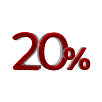 20 percent 3D number with red color png