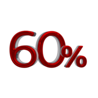 60 por cento 3d número com cor vermelha png