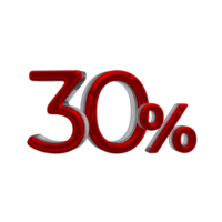 30 per cento 3d numero con rosso colore png