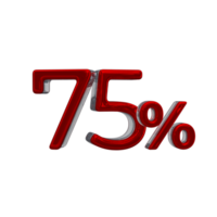 75 per cento 3d numero con rosso colore png