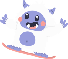 inverno yeti jogando snowboard png ilustração