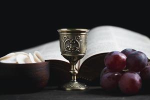 Concept of Eucharist or holy communion of Christianity. Eucharist is sacrament instituted by Jesus. during last supper with disciples. Bread and wine is body and blood of Jesus Christ of Christians.