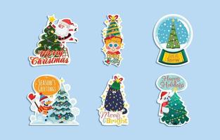 Christmas Tree Greeting Chat Stickers Set vector