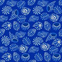 Vector seamless pattern with blue seashell, illustration abstract shellfish drawing on blue background for fashion fabric textiles printing, wallpaper and paper wrapping