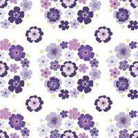 Púrpura violeta margarita pétalo primavera flor flor vector patrón sin costuras, dibujo de ilustración de flora abstracta sobre fondo blanco para la impresión de textiles de tela de moda, papel tapiz y envoltura de papel