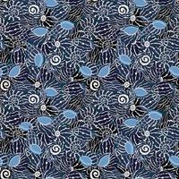 Vector seamless pattern with blue seashell, illustration abstract shellfish drawing on black background for fashion fabric textiles printing, wallpaper and paper wrapping