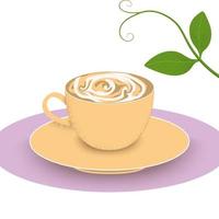 Coffee with plant based milk illustration with soy plant leaves vector