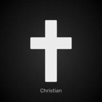 White Christian cross on a black background. vector