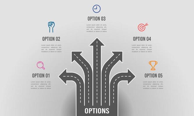 Infographic arrow crossroads 5 options