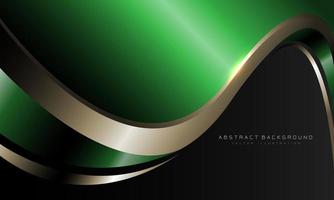 Abstract green metallic curve with gold line on dark grey design modern luxury futuristic background vector