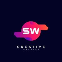 SW Initial Letter logo icon design template elements with wave colorful art. vector