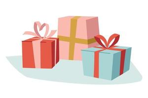 Gift boxes with ribbons. Festive mood. Vector image.