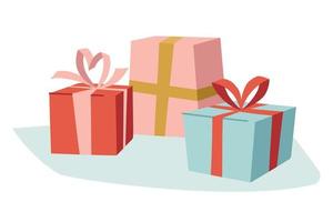 Gift boxes with ribbons. Festive mood. Vector image.