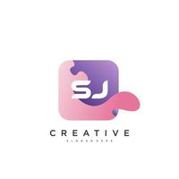 SJ Initial Letter logo icon design template elements with wave colorful art. vector