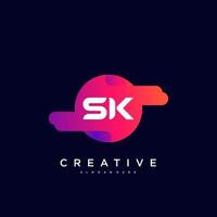 SK Initial Letter logo icon design template elements with wave colorful art. vector