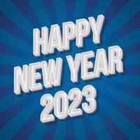 Vintage new year's eve card, Retro happy new year 2023 greetings blue background vector template, New year wish postcard