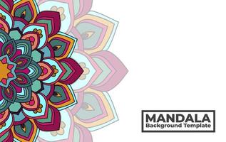 plantilla de fondo vectorial con diseño de patrón de mandala ornamental, banner de mandala de flores decorativas con lugar para textos vector