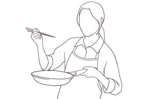 beautiful girl cooking hand drawn style vector illustration