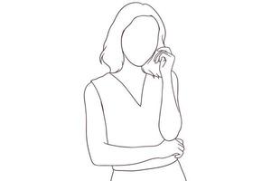 businesswoman thinking gesture hand drawn style vector illustration