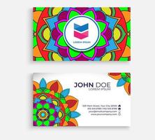 Embroidery style colorful mandala business card design. Bright floral ornamental elements, Indian, Asian, Arabic, Islamic, and ottoman motif. Vector illustration