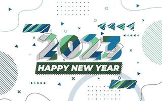 plantilla de tarjeta de felicitación de feliz año nuevo 2023, tipografía de moda con patrón geométrico hipster en estilo memphis, fondo de logotipo 2023, aplicable para banner, calendario, invitación, volante, medios sociales vector