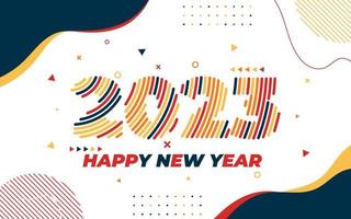 plantilla de tarjeta de felicitación de feliz año nuevo 2023, tipografía de moda con patrón geométrico hipster en estilo memphis, fondo de logotipo 2023, aplicable para banner, calendario, invitación, volante, medios sociales vector