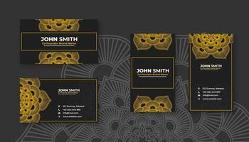 Luxury black business card with yellow mandala decoration designs, Bright floral ornamental elements vector