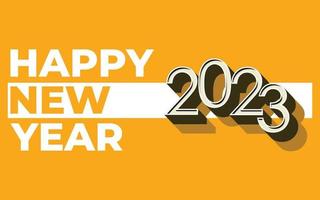 feliz año nuevo 2023 plantilla de vector de saludo, número de moda 2023 con efecto de texto 3d sobre fondo amarillo